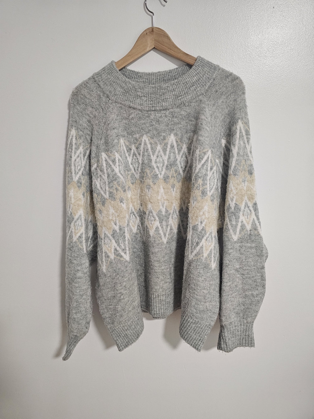 GAP Geometric Knit Sweater Heather Grey XXL Womens